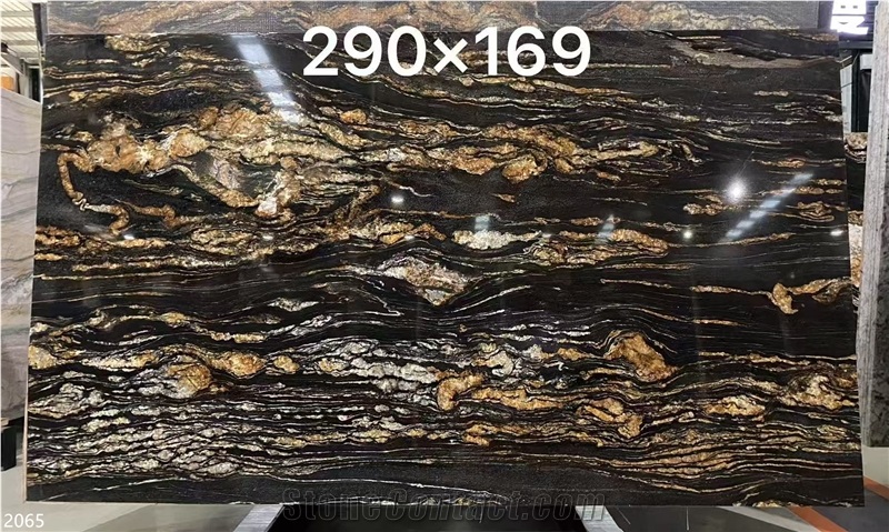 Magma Gold Granite Slabs Cosmic Black Magnific Golden