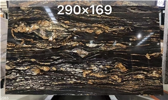 Magma Gold Granite Slabs Cosmic Black Magnific Golden