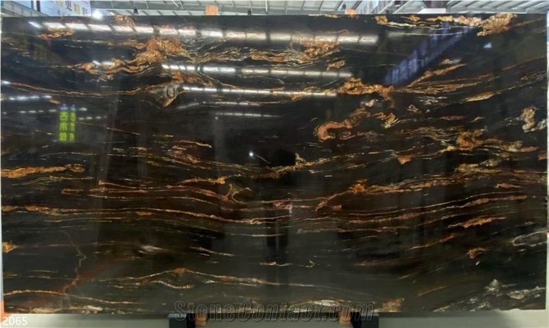 Magma Gold Granite Slabs Cosmic Black Magnific Golden