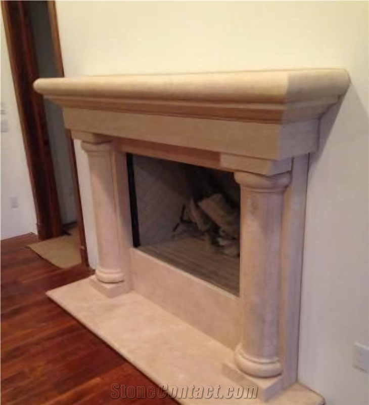 Beige Marble Fireplace Mantel