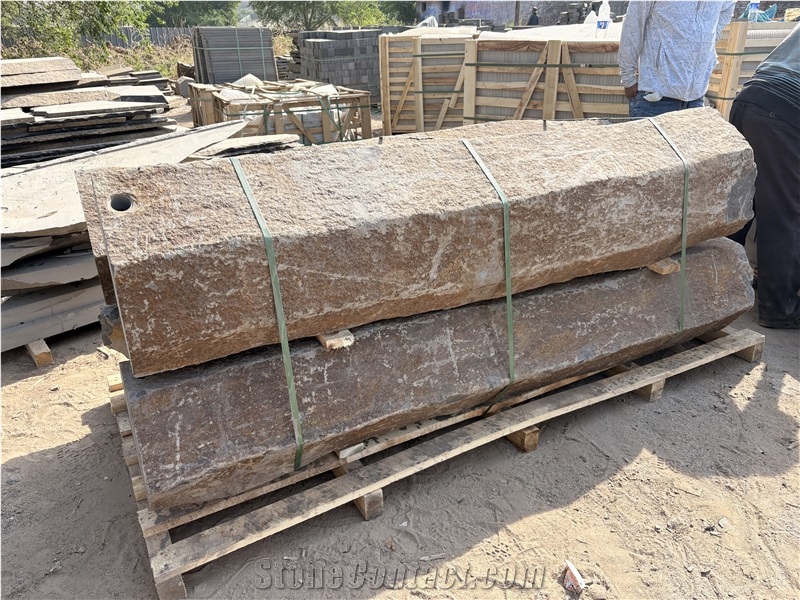Yellow Gold Basalt Stone Garden Pillar Column