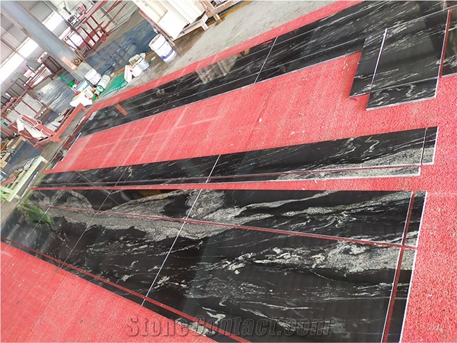 Black Cosmic Granite Custom Floor Tiles, Slabs