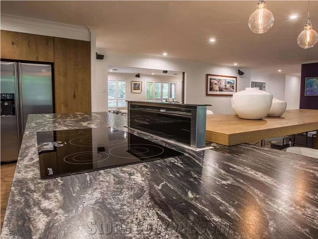 Black Cosmic Granite Custom Floor Tiles, Slabs