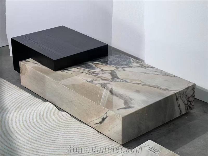 Decorative Marble Calacatta Viola Coffee Table With Wood