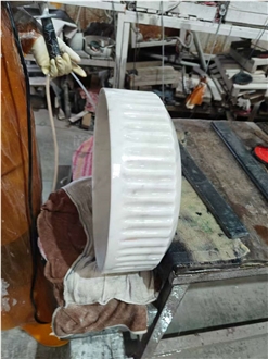 Fluted Marble Thassos Crystal Round Wash Basin For Bathrooms