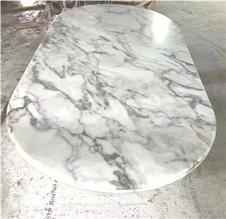 Oval Design Marble Calacatta Dining Table Top For Restaurant