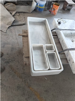 Solid Marble Bianco Carrara Long Wash Basin For Bathrooms