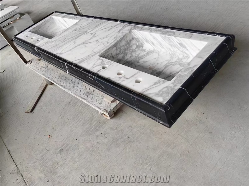 Solid Marble Statuario 3 Counter Sinks For Bathroom Decor