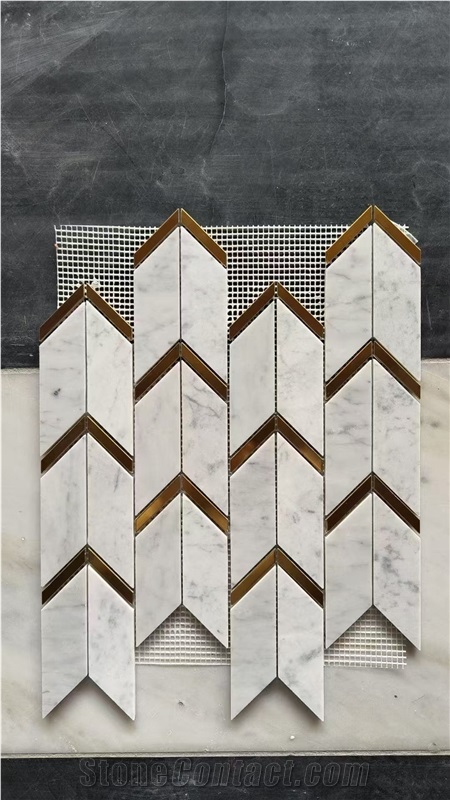 Water-Jet Inlay Chipped Carrara Mosaic Pattern For Bathroom