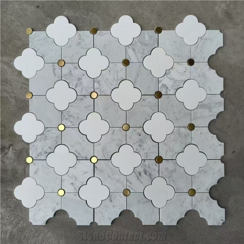 Water-Jet Inlay Mosaic Tiles Marble Thassos And Carrara