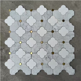 Water-Jet Inlay Mosaic Tiles Marble Thassos And Carrara Water-Jet Inlay Mosaic Tiles Marble Thassos And Carrara