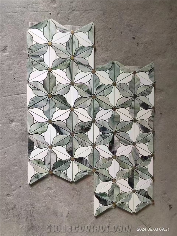 Water-Jet Inlay Mosaic Tiles Marble Thassos And Carrara