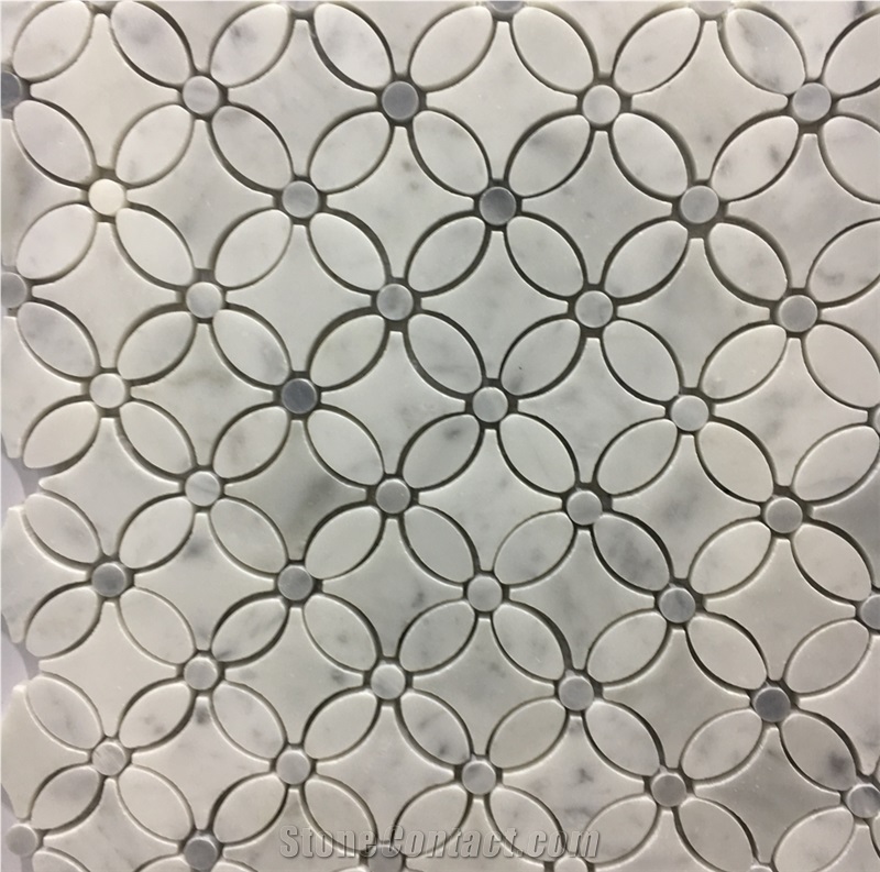 Water-Jet Inlay Mosaic Tiles Marble Thassos And Carrara