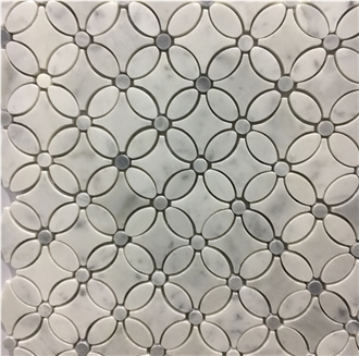 Water-Jet Inlay Mosaic Tiles Marble Thassos And Carrara