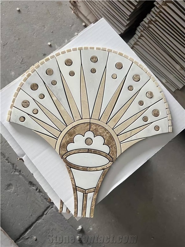 Waterjet Cut Inlay Marble Mosaic Tiles