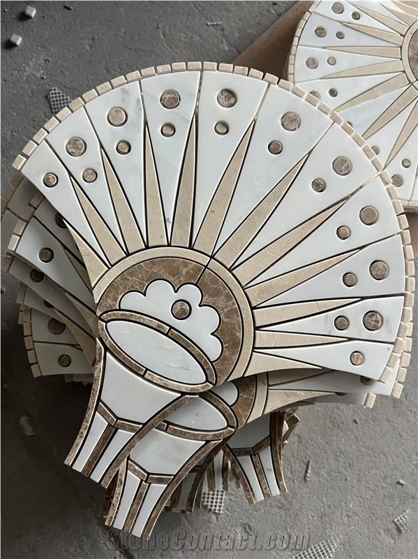 Waterjet Cut Inlay Marble Mosaic Tiles