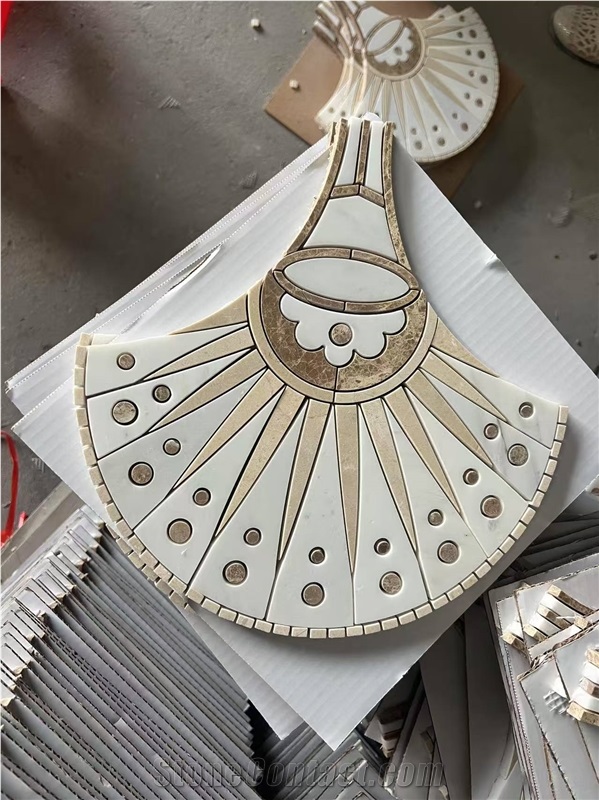 Waterjet Cut Inlay Marble Mosaic Tiles