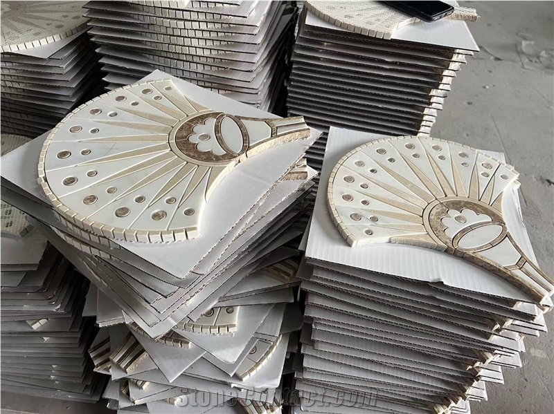 Waterjet Cut Inlay Marble Mosaic Tiles