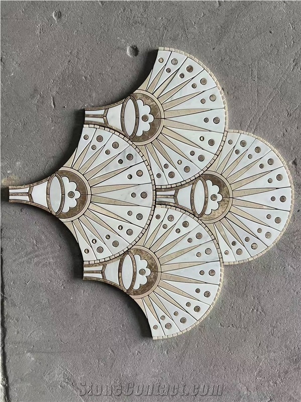 Waterjet Cut Inlay Marble Mosaic Tiles
