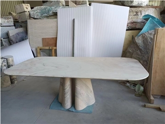 10 Persons Arabescato Marble Stone Tabletop With Marble Legs