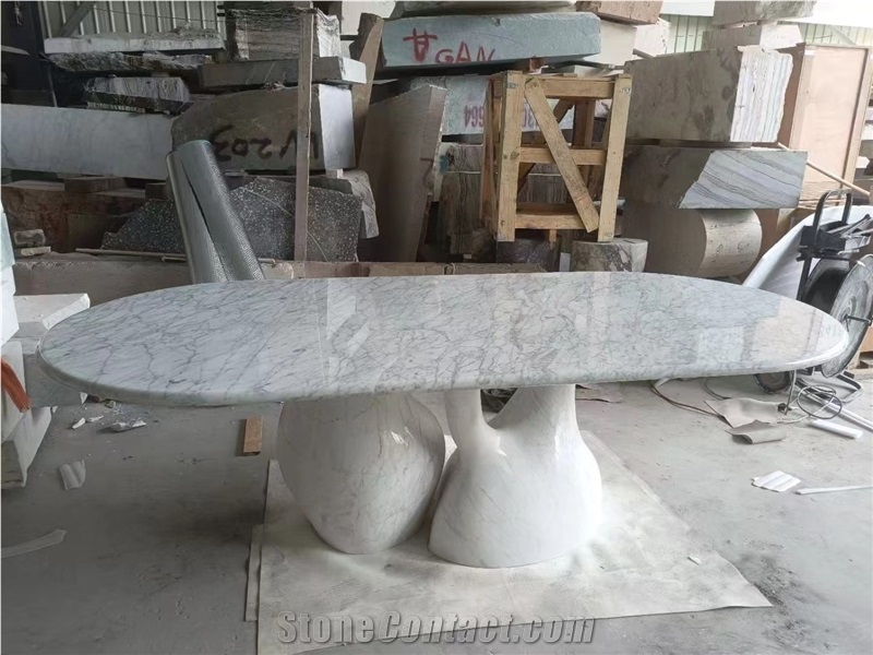 10 Persons Arabescato Marble Stone Tabletop With Marble Legs