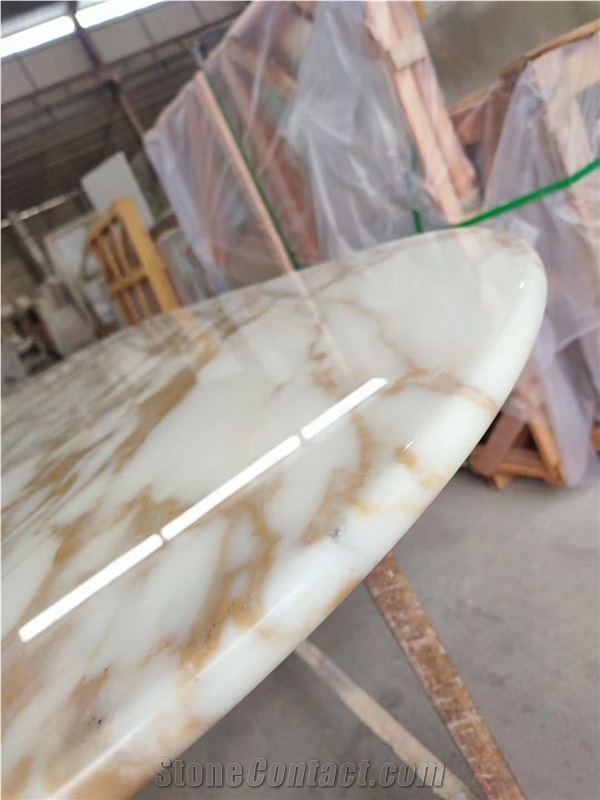 Calacatta Gold Marble Tabletop With Same Gold Marble Legs