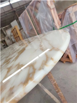 Calacatta Gold Marble Tabletop With Same Gold Marble Legs