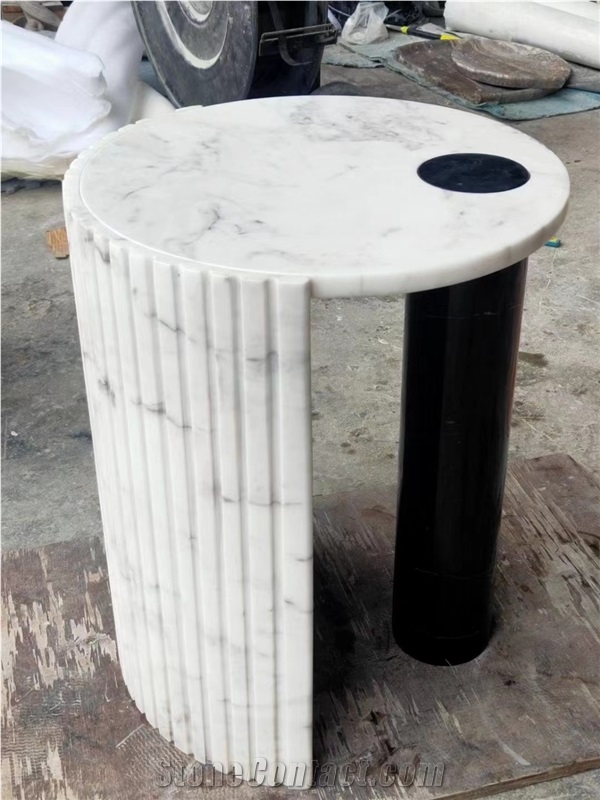 Carrara White Marble Side Tables For Living Room