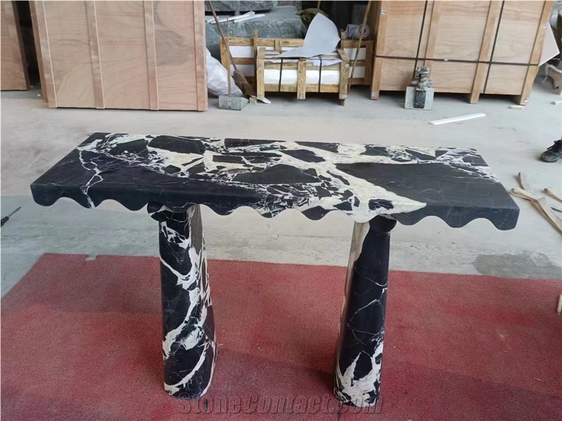 Modern Marble Console Tabletop With Solid Stone Leg Design