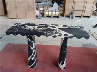 Modern Marble Console Tabletop With Solid Stone Leg Design