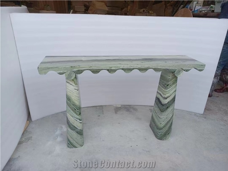 Modern Marble Console Tabletop With Solid Stone Leg Design