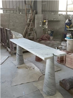 Modern Marble Console Tabletop With Solid Stone Leg Design