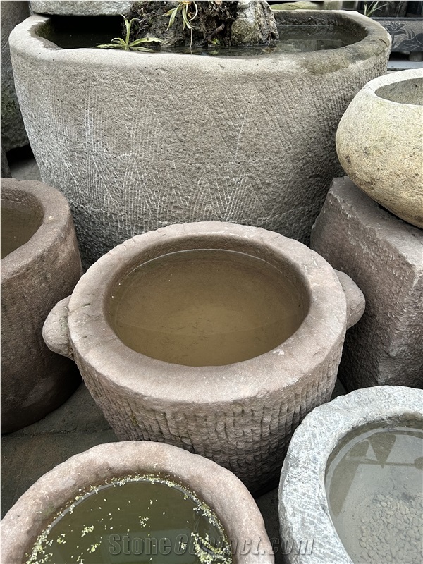 Old Antique Granite Stone Flower Pots