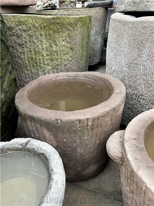 Old Antique Granite Stone Flower Pots