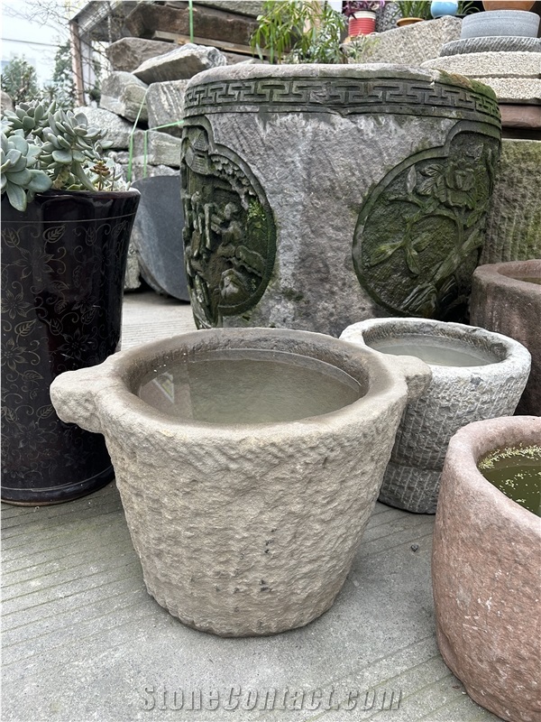 Old Antique Granite Stone Flower Pots