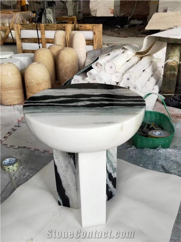 Panda White Marble Stone Side Stool