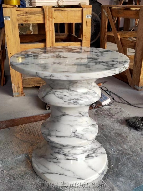 Panda White Marble Stone Side Stool