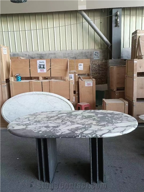 Silver Travertine Dining Table With Round Corner