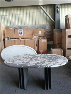 Silver Travertine Dining Table With Round Corner