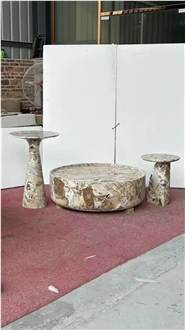 Silver Travertine Dining Table With Round Corner