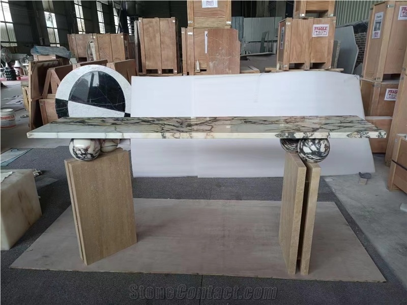 Travertine And Marble Combined Furniture Stone Tables