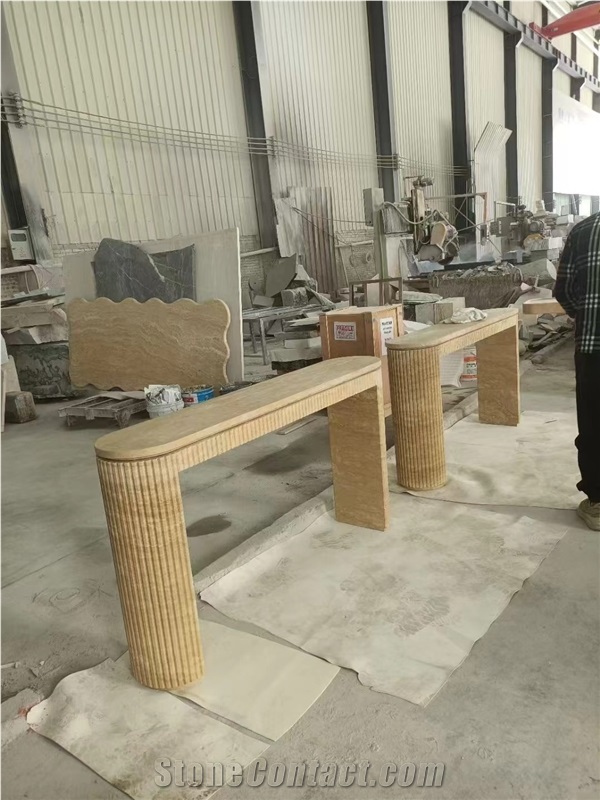 Travertine And Marble Combined Furniture Stone Tables