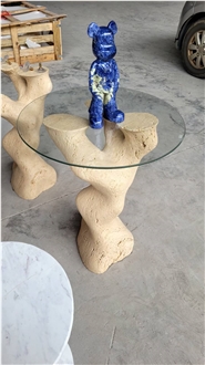 Tree Shape Travertine Table Leg With Glass Top