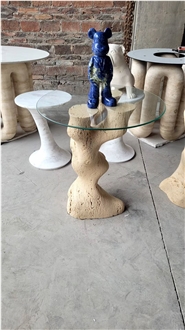 Tree Shape Travertine Table Leg With Glass Top