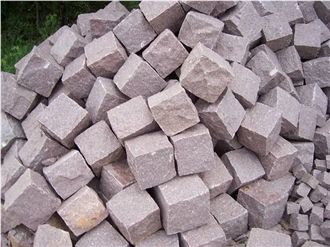 Manga Red Granite Cubes, Cobble Stones