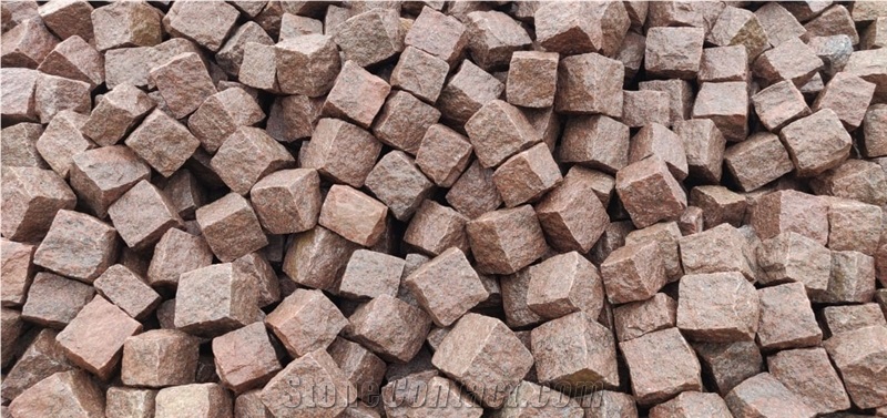 Manga Red Granite Cubes, Cobble Stones