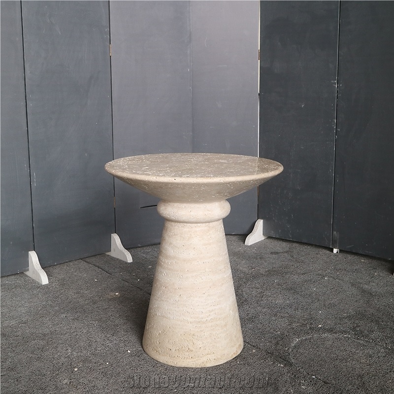 Chess Shape Beige Travertine Side Table
