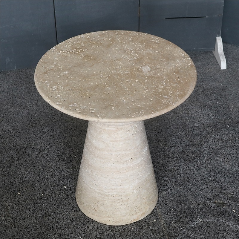 Chess Shape Beige Travertine Side Table