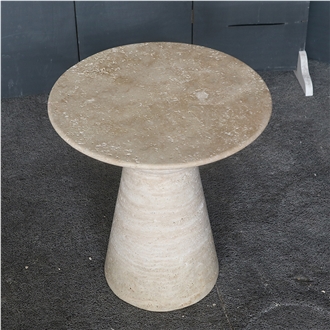 Chess Shape Beige Travertine Side Table