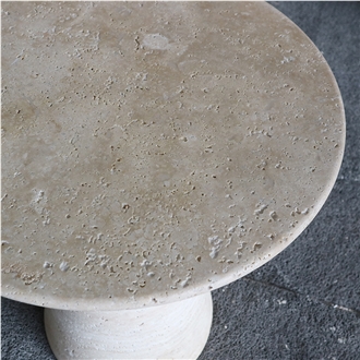 Chess Shape Beige Travertine Side Table